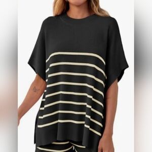 Fisoew Black & Cream Striped Knit Tunic Top Oversized Small - New With Tags